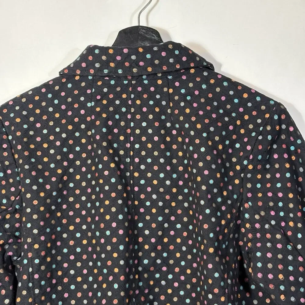 Polka Dot Jacket Black Cotton Vintage Keren Hart Medium Jewel Tone Pockets